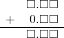 \begin{array}{rr} & \square.\square\square \\ + & \hspace{0.2em}0.\square\square \\ \hline & \square.\square\square \end{array}