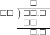  \setstretch{0.9} \begin{array}{rcc} \ &\ &\hspace{-0.2em}\square\color{white}.\square\\ \cline{2-3} \kern1em\square\square& \kern-0.6em {\big)} \kern0.1em & \hspace{-1em}\square\square.\square \\ \ &\ &\hspace{-1em}\square\square\color{white}.\square \\ \cline{2-3} \ &\ &\hspace{-1em}\textcolor{white}\square\square.\square \\ \end{array}